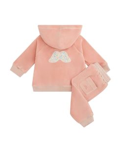 New Marie Chantal Ensemble De Detente En Velours Angel Wing Bebe Rose Poudre